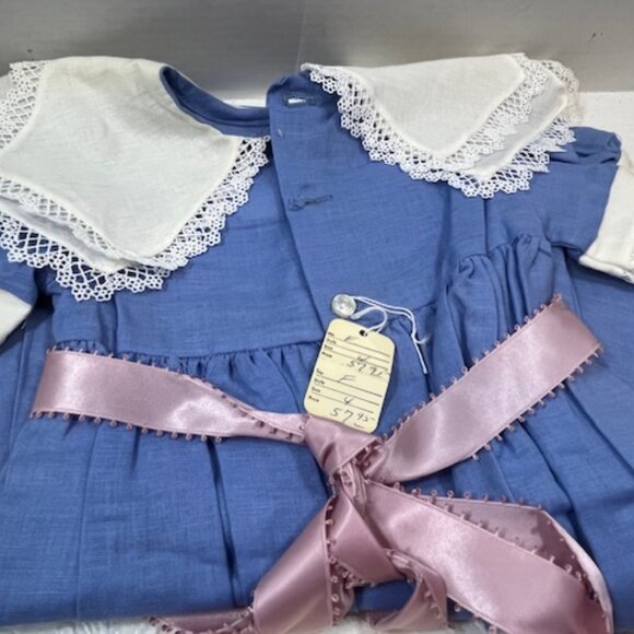 Girls VTG Cotton Blend Easter Dress Double Lace Collars Sleeves Pink Sash Size 4 - Picture 10 of 14